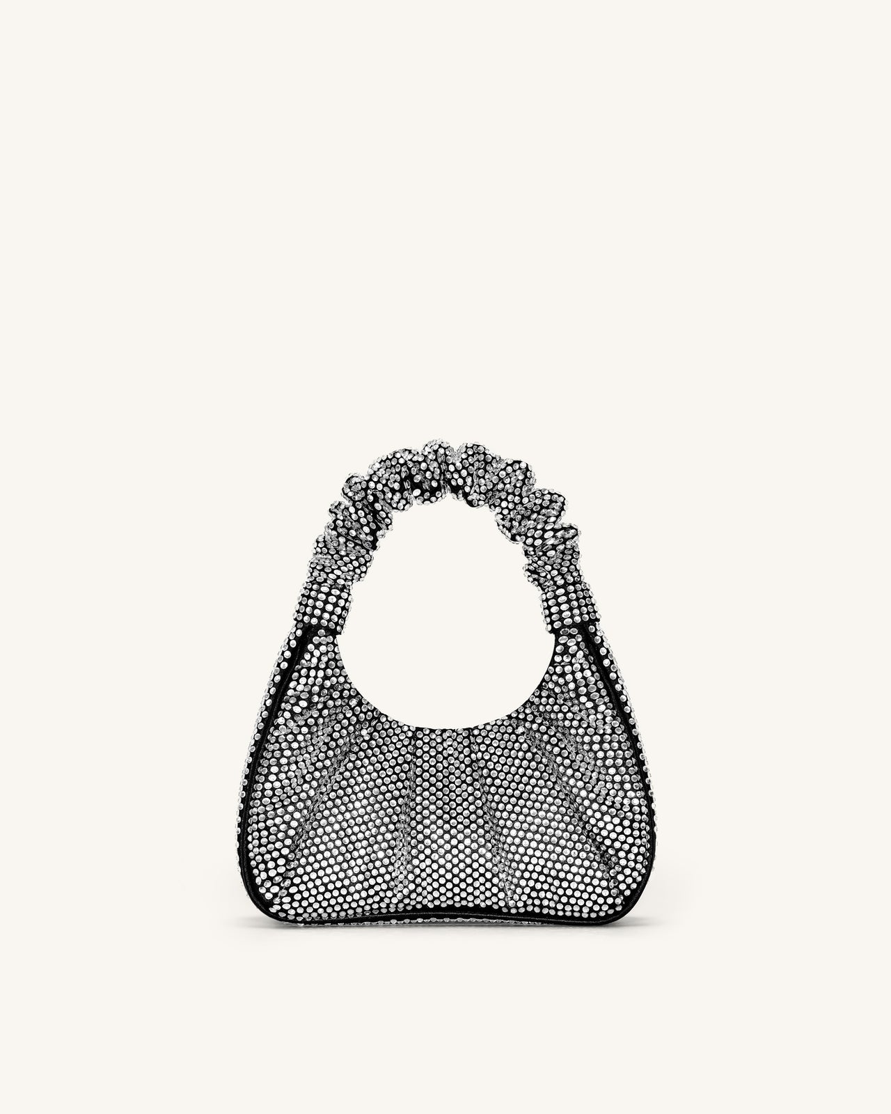 Gabbi Artificial Crystal Medium Ruched Hobo Handbag - Black