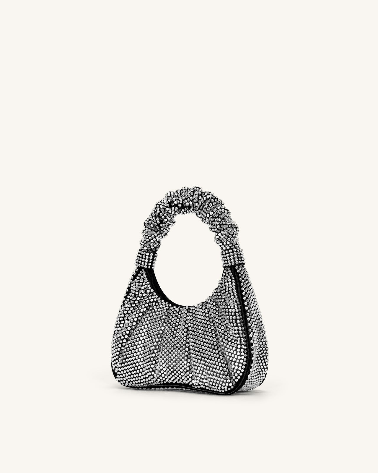 Gabbi Artificial Crystal Medium Ruched Hobo Handbag - Black