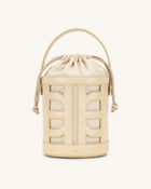 FEI Leather Cutout Bucket Bag - Beige