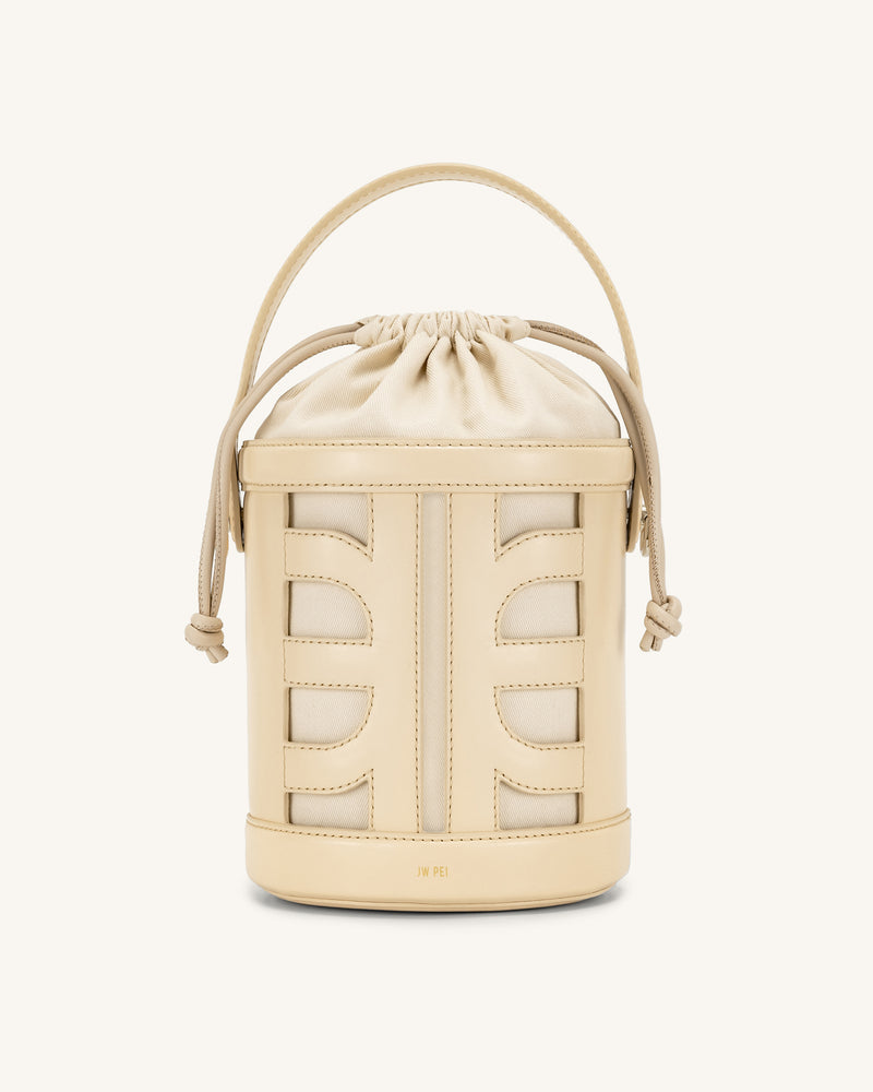 FEI Leather Cutout Bucket Bag - Beige