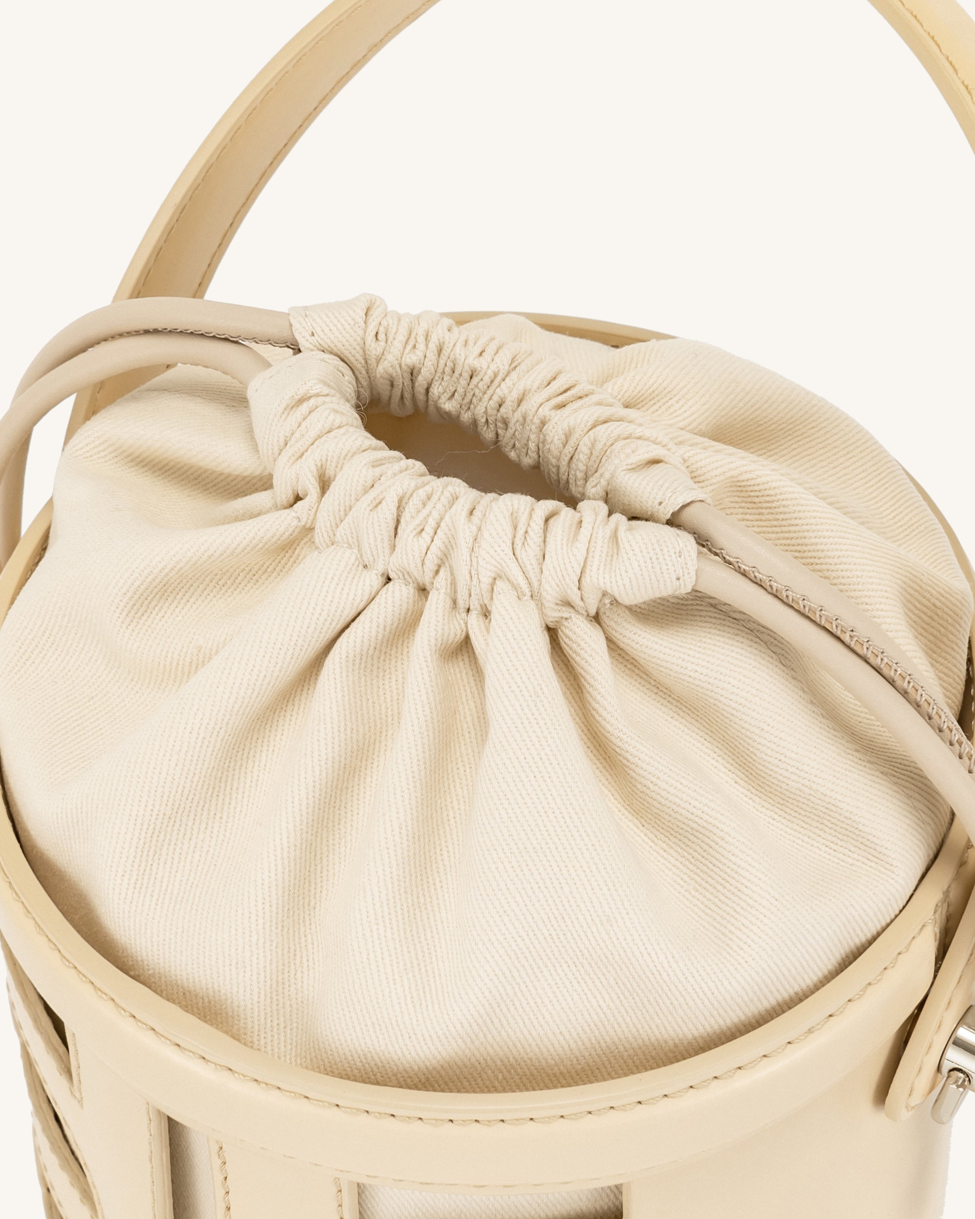 FEI Leather Cutout Bucket Bag - Beige