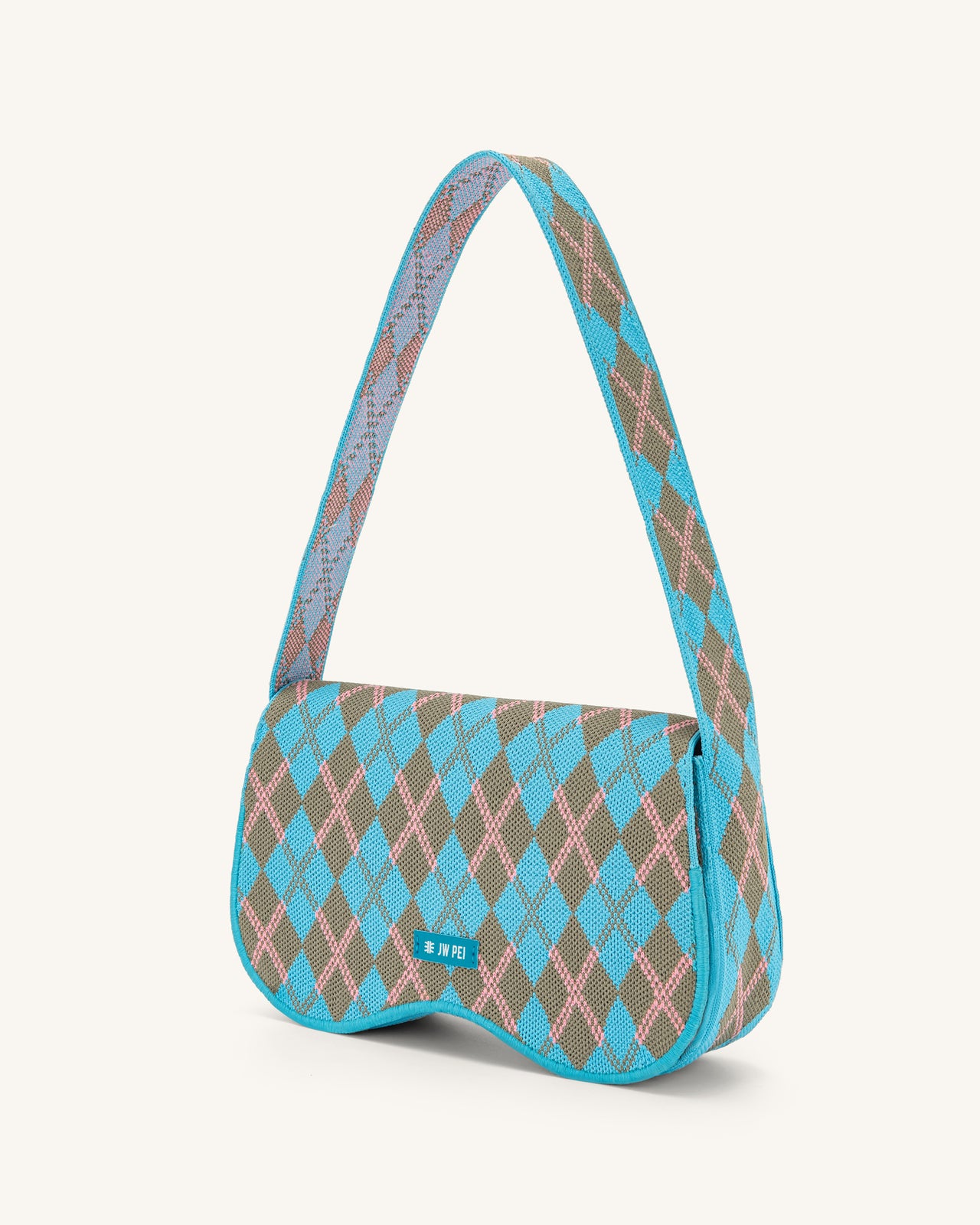 Becci Knitted Shoulder Bag - Lake Blue & Gray Green & Pink