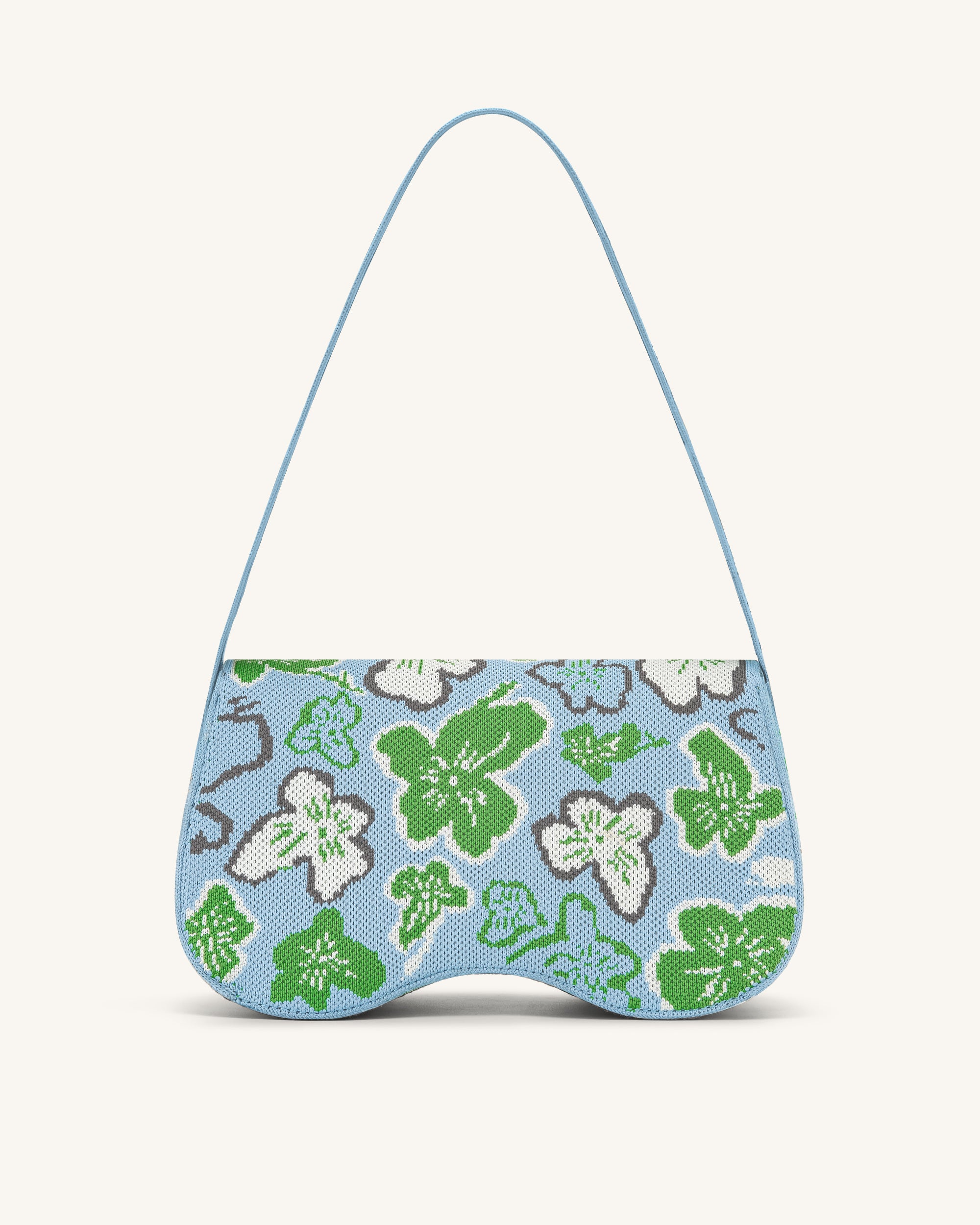 Becci Knitted Shoulder Bag - Flower Collection - Ice & Green & White & Gray