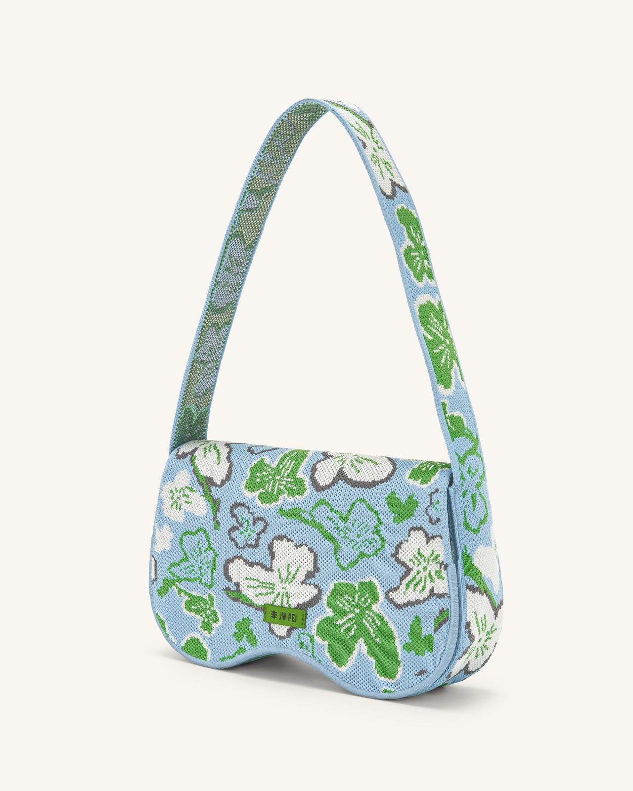 Becci Knitted Shoulder Bag - Flower Collection - Ice & Green & White & Gray