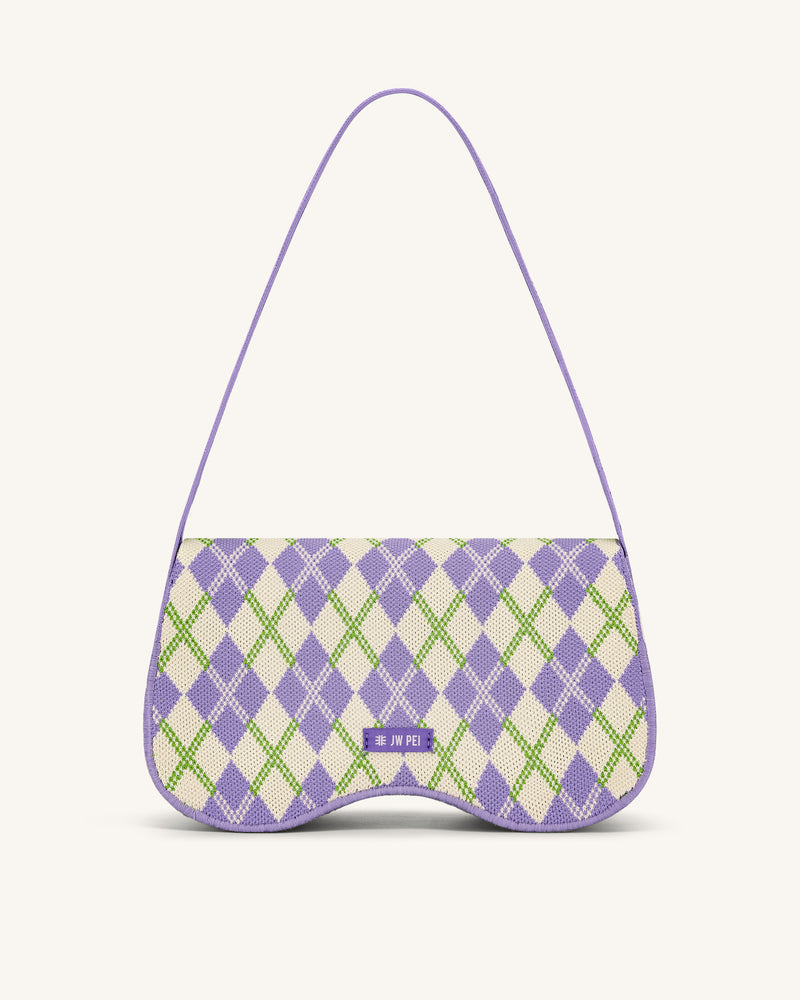 Becci Knitted Shoulder Bag - Purple & Ivory & Lime