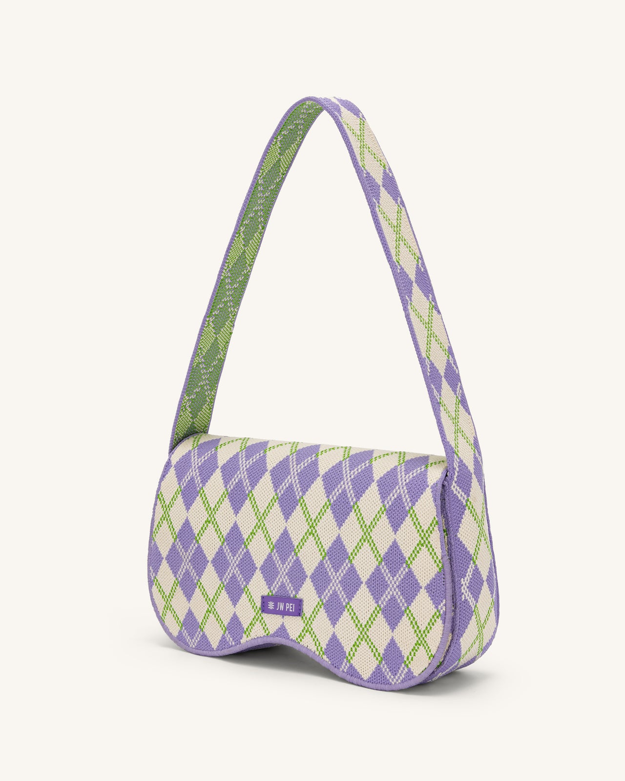 Becci Knitted Shoulder Bag - Purple & Ivory & Lime