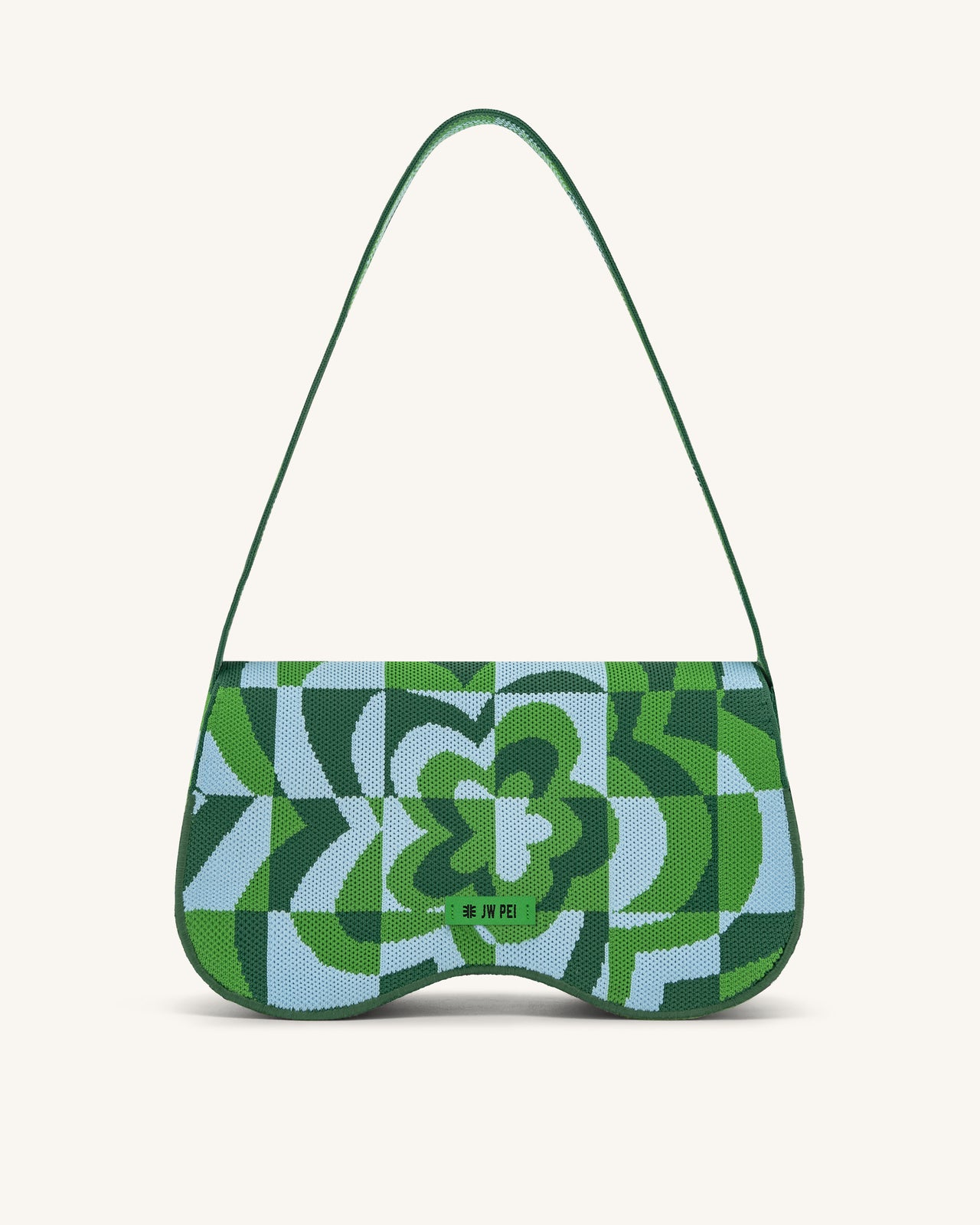 Becci Knitted Shoulder Bag -  Dark Green & Green & Ice