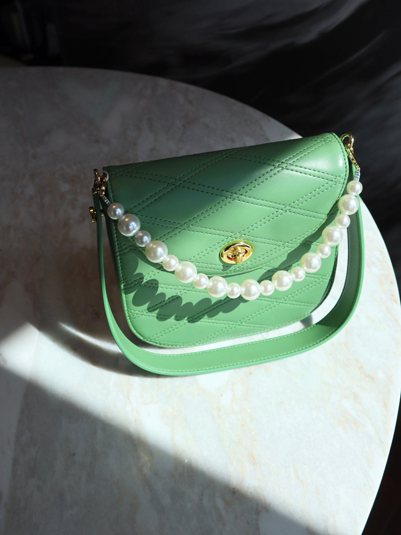 Kate Faux Pearl Bag - Grass Green