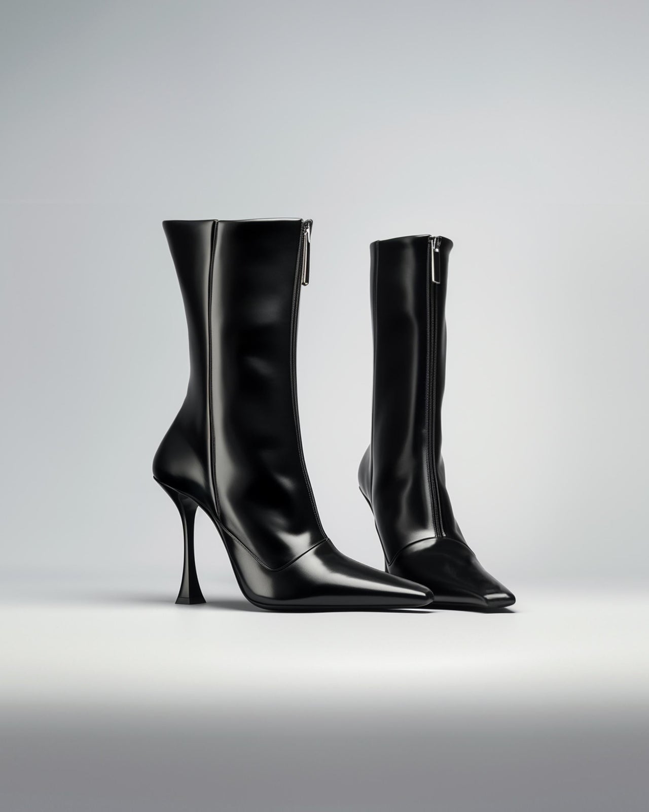 Zipped Fastening leather Ankle Boots-Black