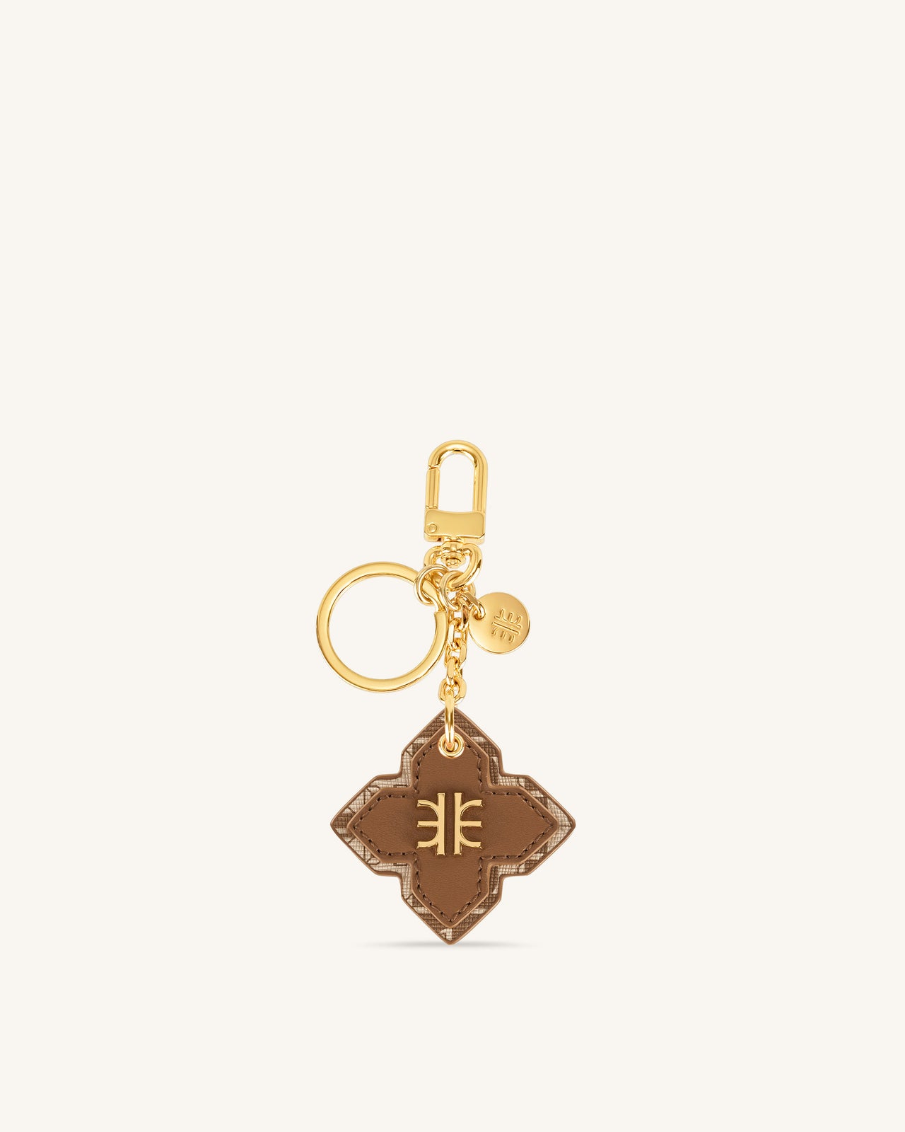 Rhombus Bag Charm And Key Holder - Brown