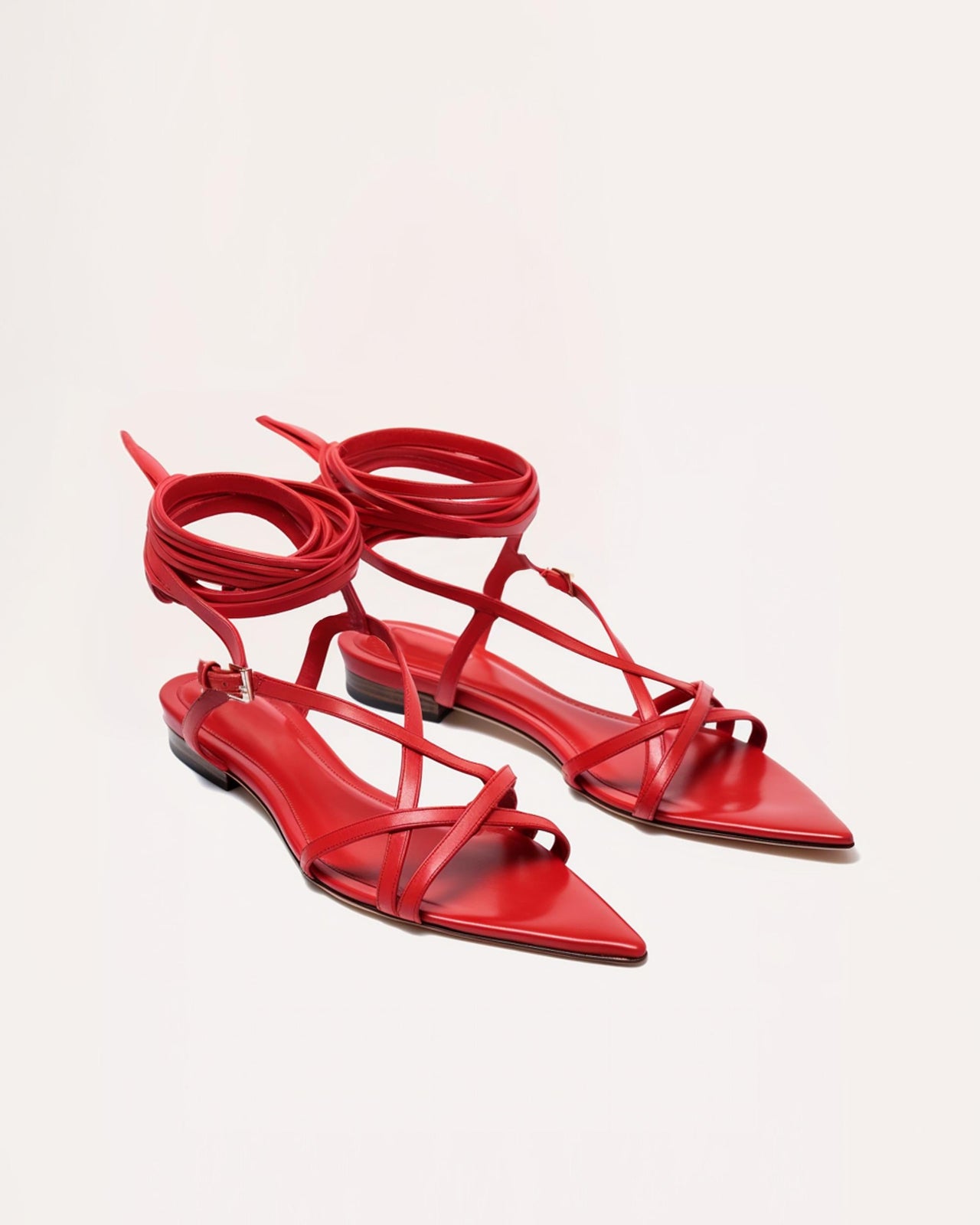 Pointed Toe Strappy Leather Sandals-Red