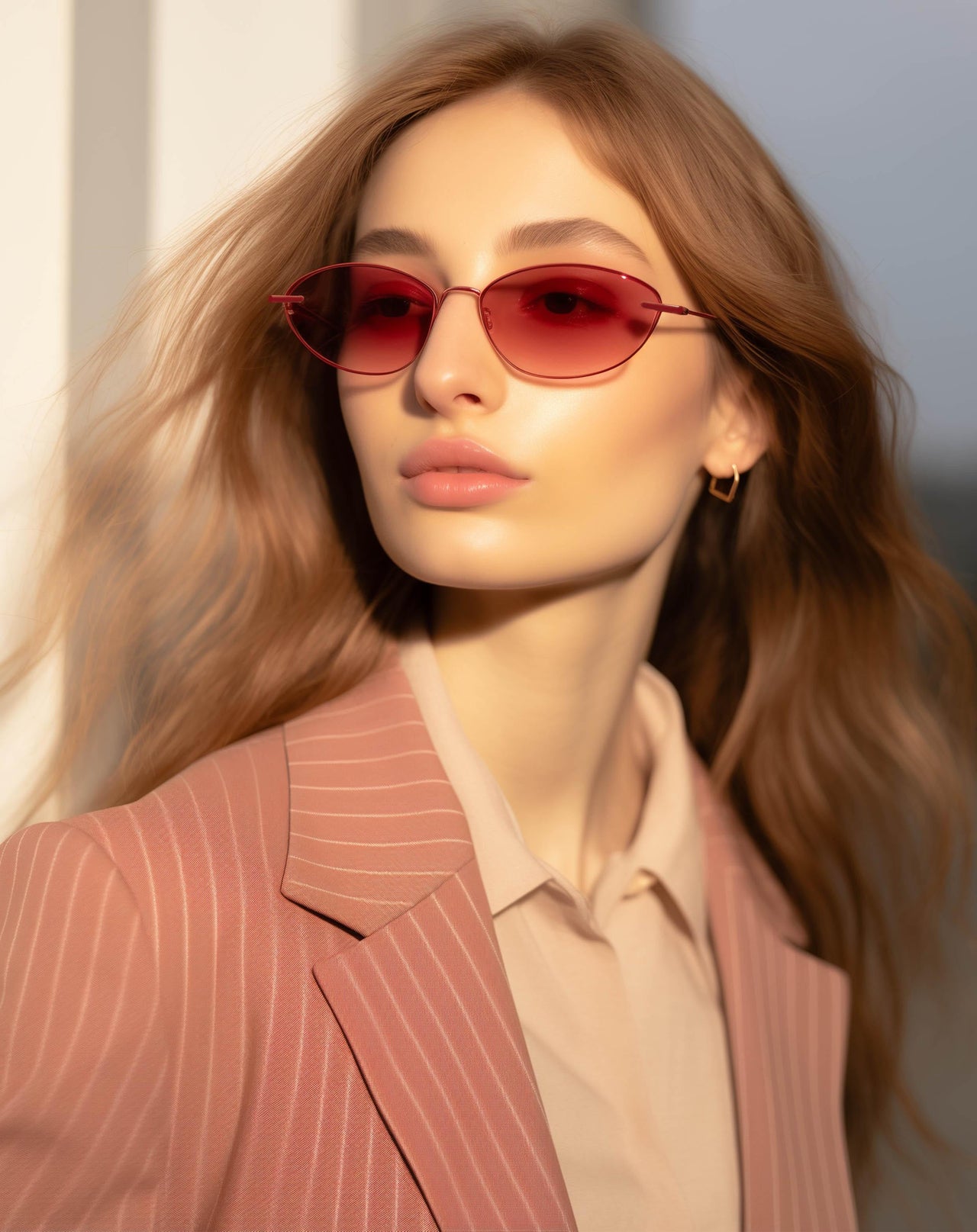 Slender Oval Sunglasses - Red