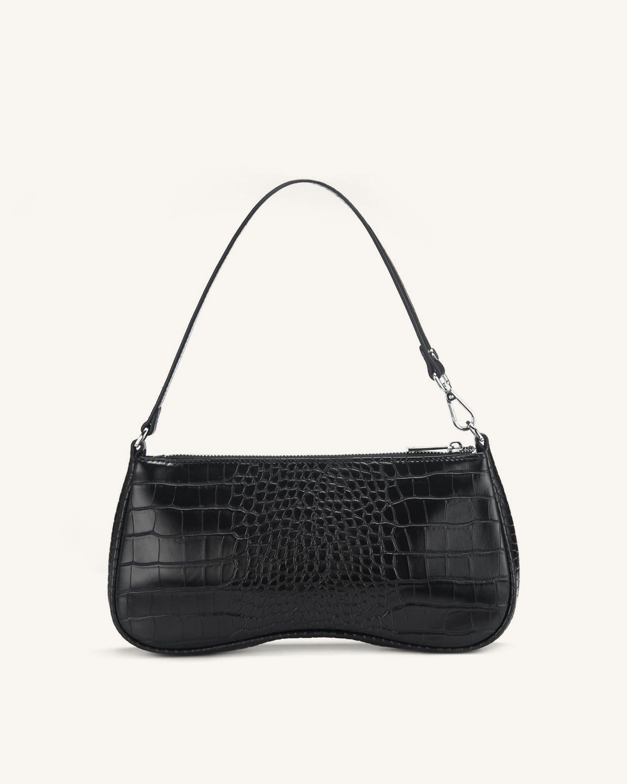 JW Pei Eva Croc Embossed Faux Leather Convertible Shoulder Bag in Black Croc