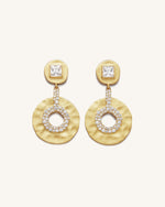 Geometrical Openwork Small Round Earrings - 18ct Gold Plated & White Zircon