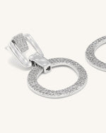 Geometrical Openwork Round Earrings - 18ct White Gold Plated & White Zircon