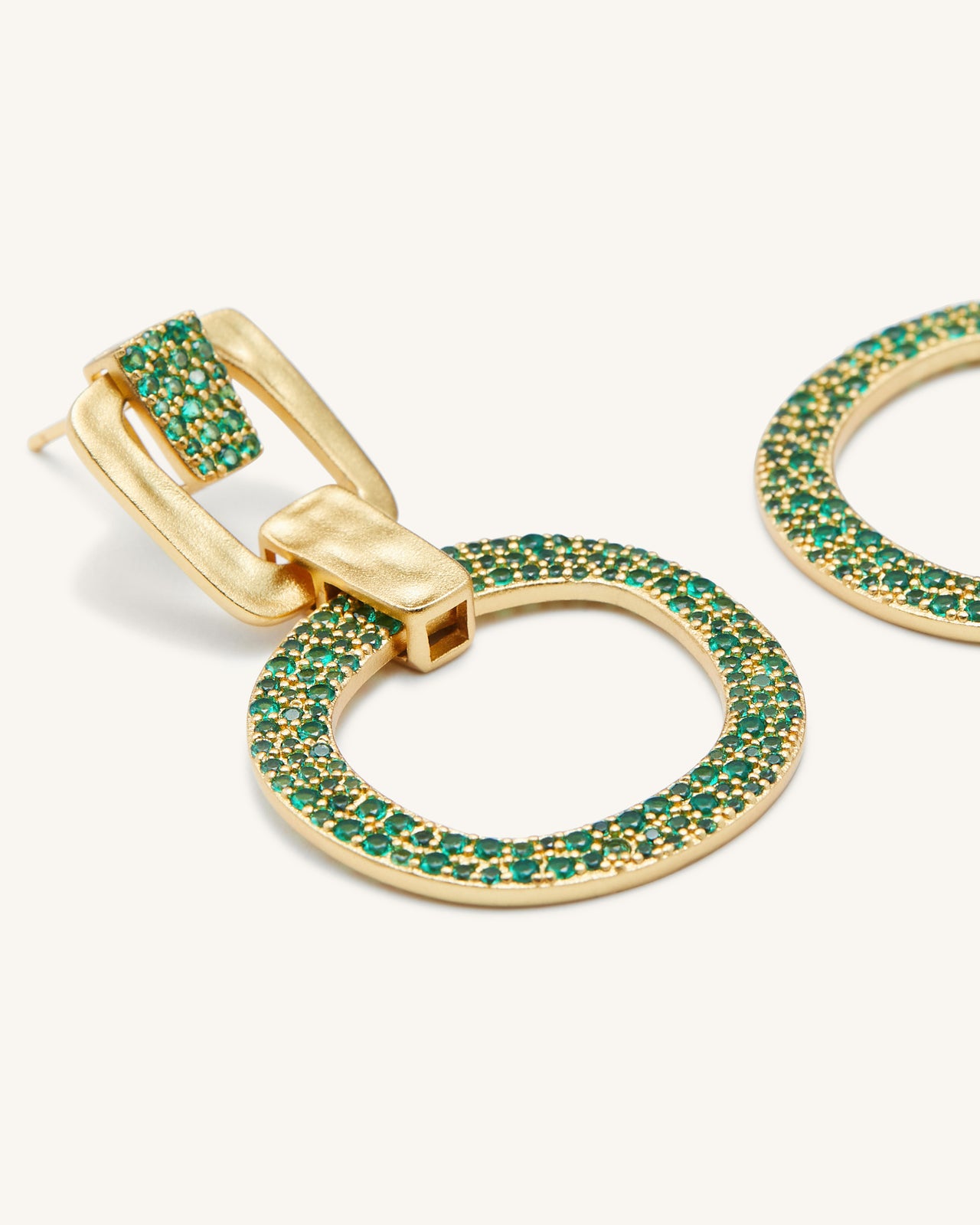 Geometrical Openwork Round Earrings - 18ct Gold Plated & Green Nano