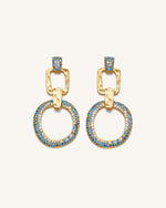 Geometrical Openwork Round Earrings - 18ct Gold Plated & Sea Blue Nano