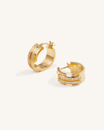 Hoop Earrings - 18ct Gold Plated & White Zircon