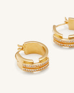 Hoop Earrings - 18ct Gold Plated & White Zircon