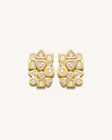 Geometrical Combination Earrings - 18ct Gold Plated & White Zircon