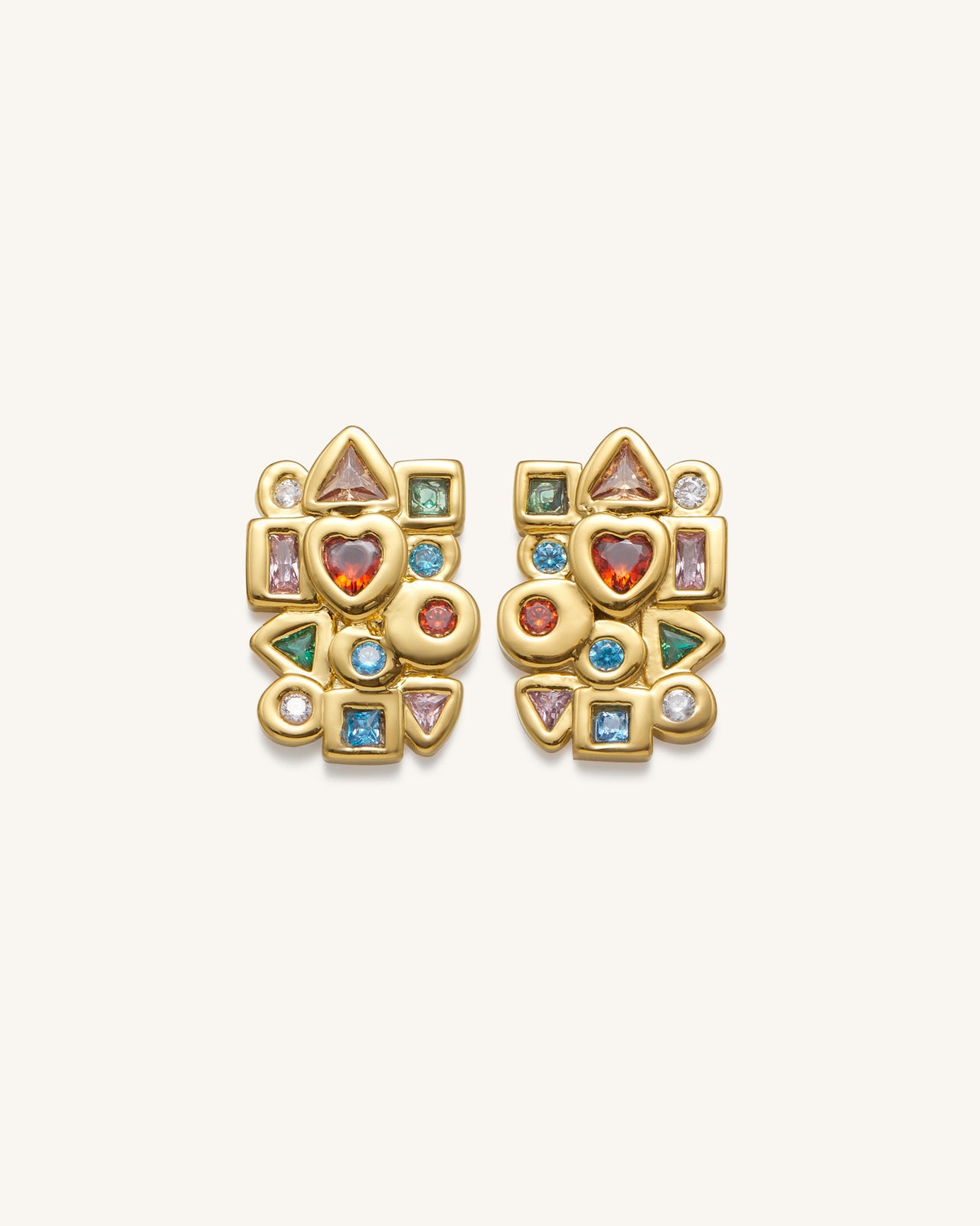 Geometrical Combination Earrings - 18ct Gold Plated & Multicolor Zircon