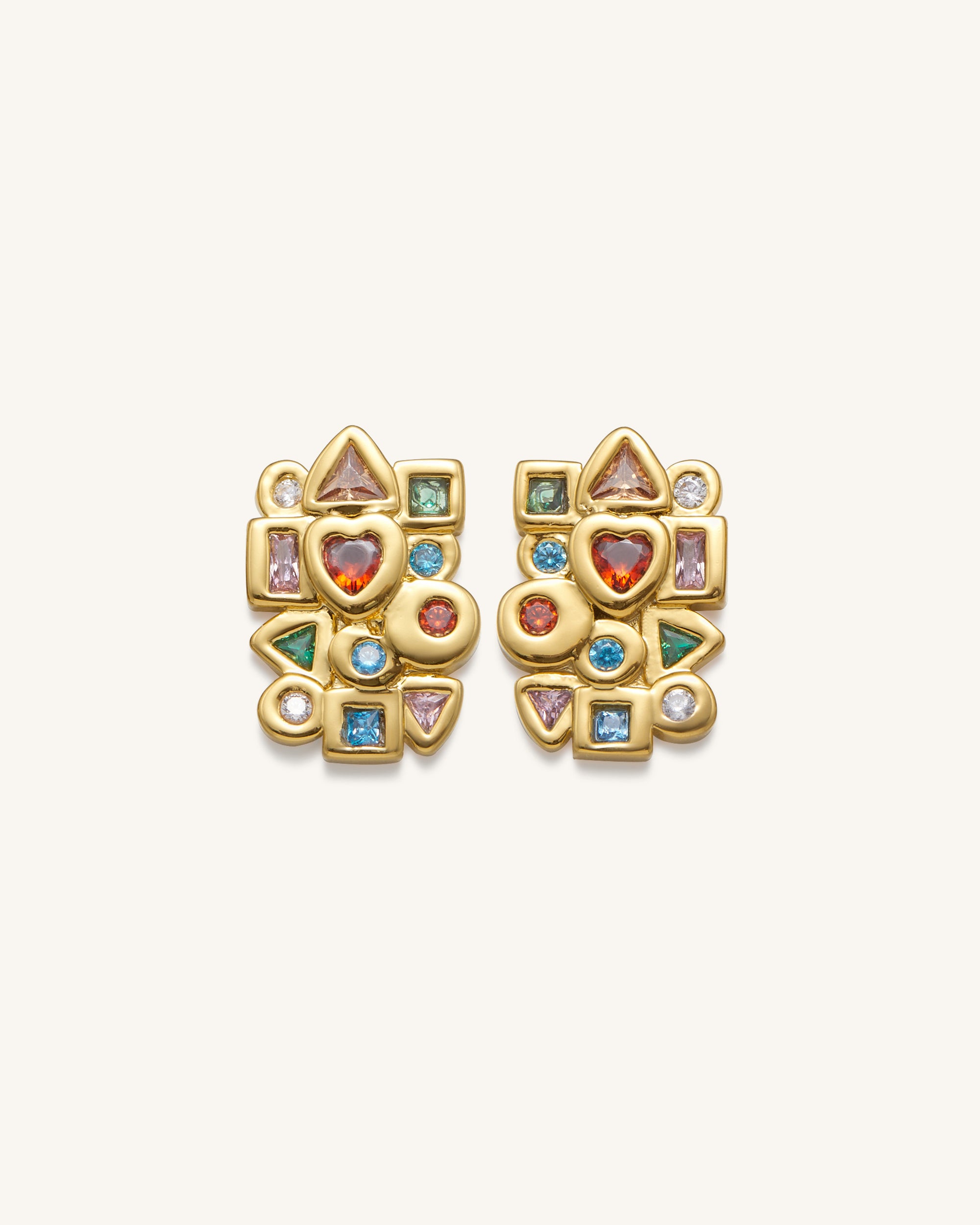 Geometrical Combination Earrings - 18ct Gold Plated & Multicolor Zircon