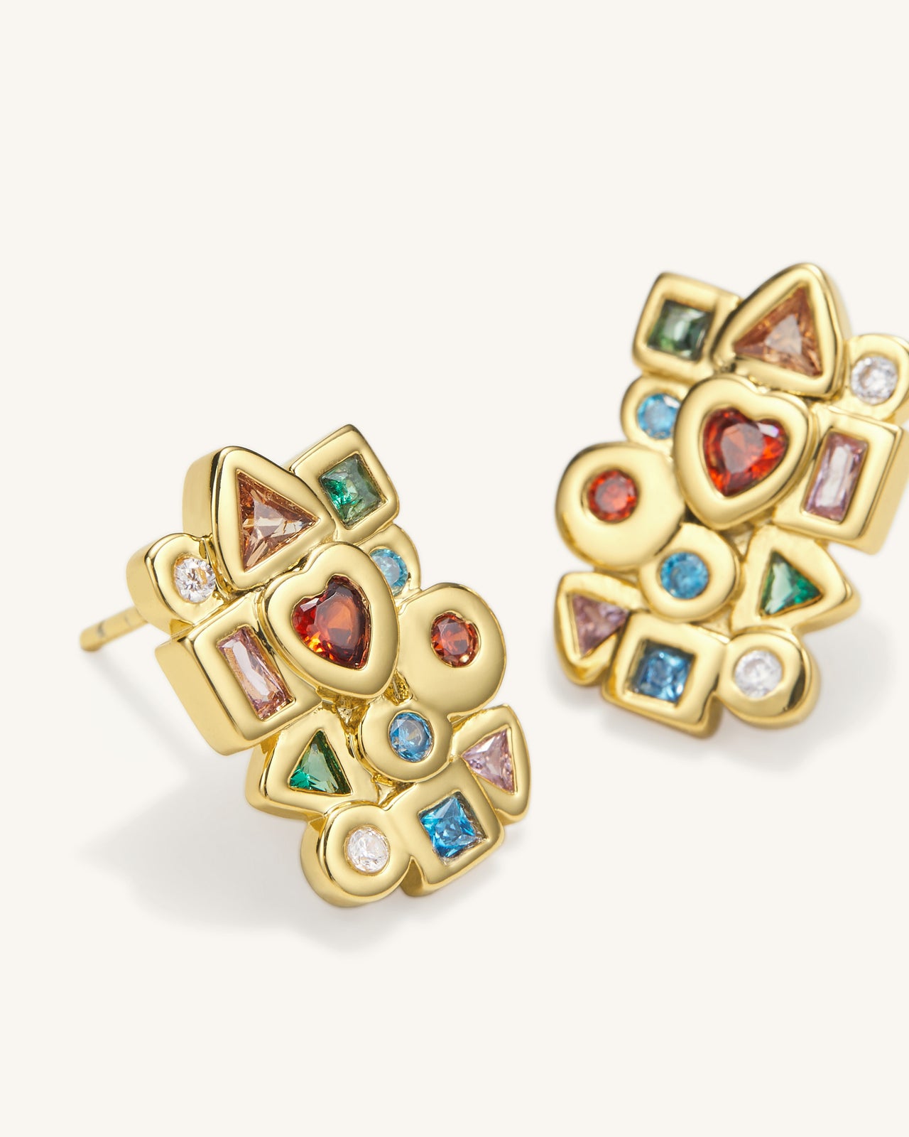 Geometrical Combination Earrings - 18ct Gold Plated & Multicolor Zircon