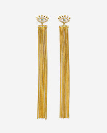Magic Eye Tassel Earrings - 18ct Gold Plated & White Zircon & Sea Blue Zircon