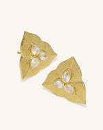 Leaf Earrings - 18ct Gold Plated & White Zircon