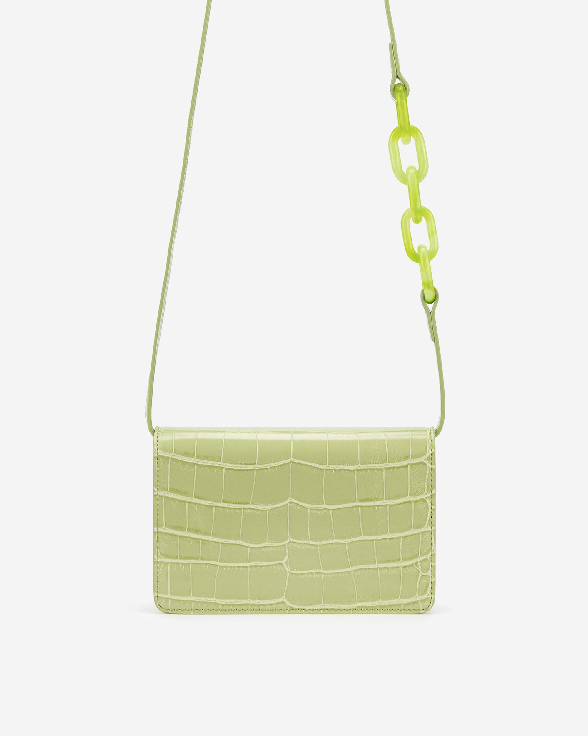 Julia Acrylic Chain Crossbody Bag - Sage Green Croc