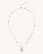 Plantain Fan Pendant Necklace - 18ct White Gold Plated & White Zircon