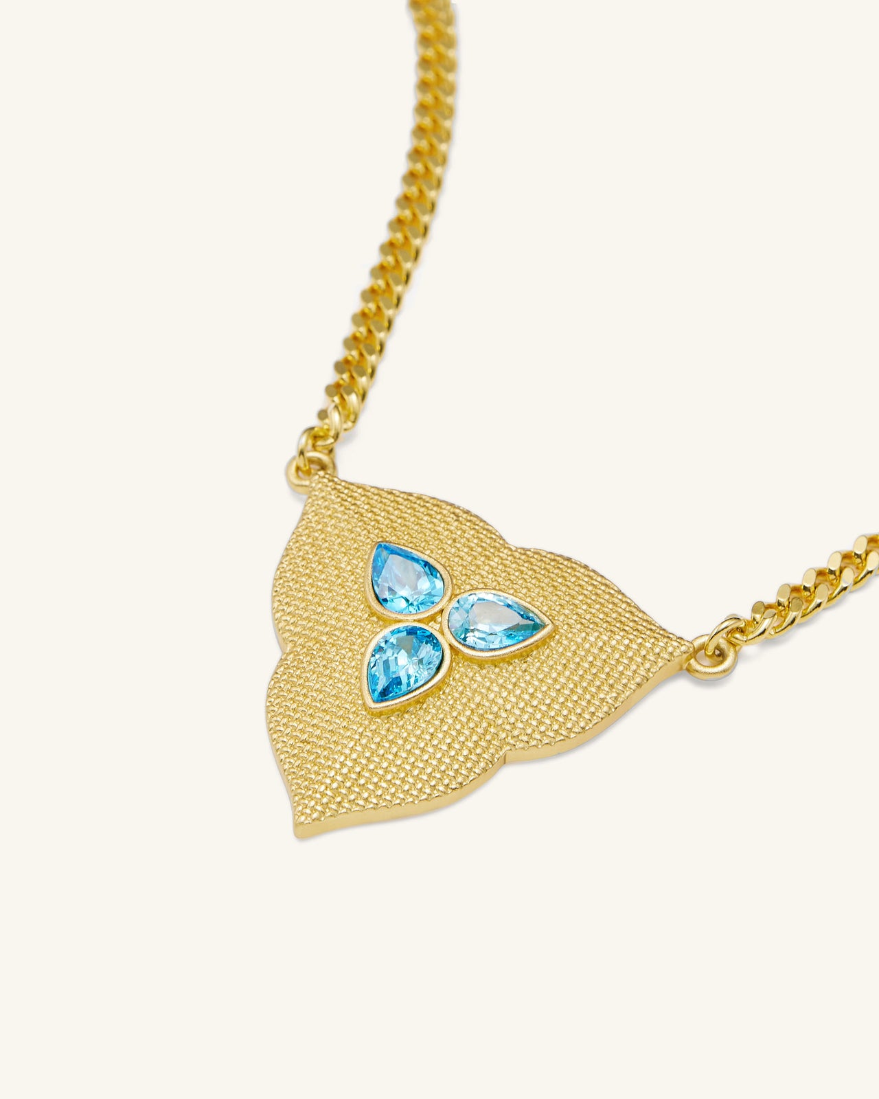 Leaf Pendant Necklace - 18ct Gold Plated & Aquamarine Zircon