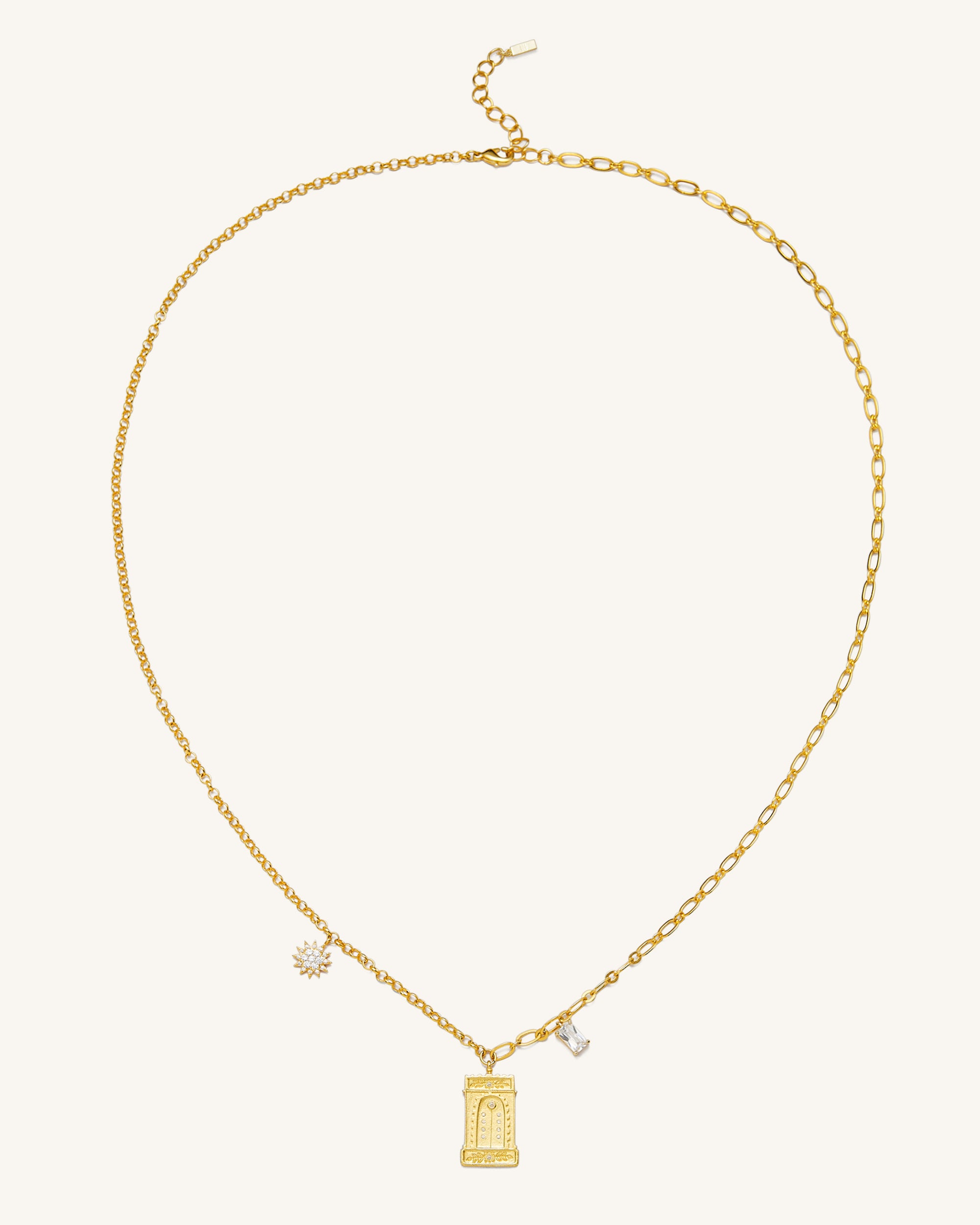 Roman Arch Pendant Necklace - 18ct Gold Plated & White Zircon