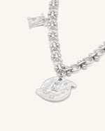 Cosmos Round Multi Charm Necklace - 18ct White Gold Plated & White Zircon