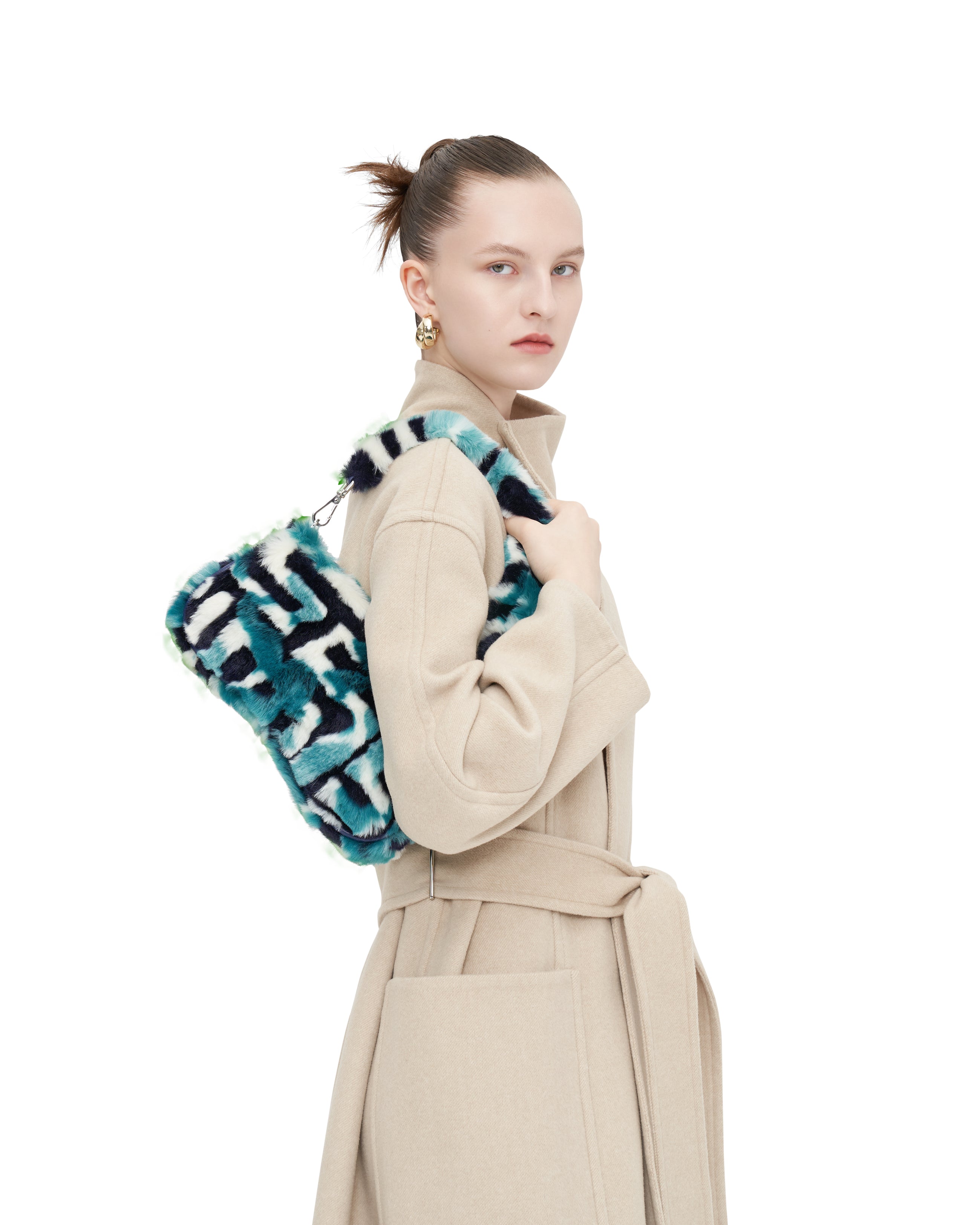 Eva Faux Fur Fabric Shoulder Bag - Peacock Blue