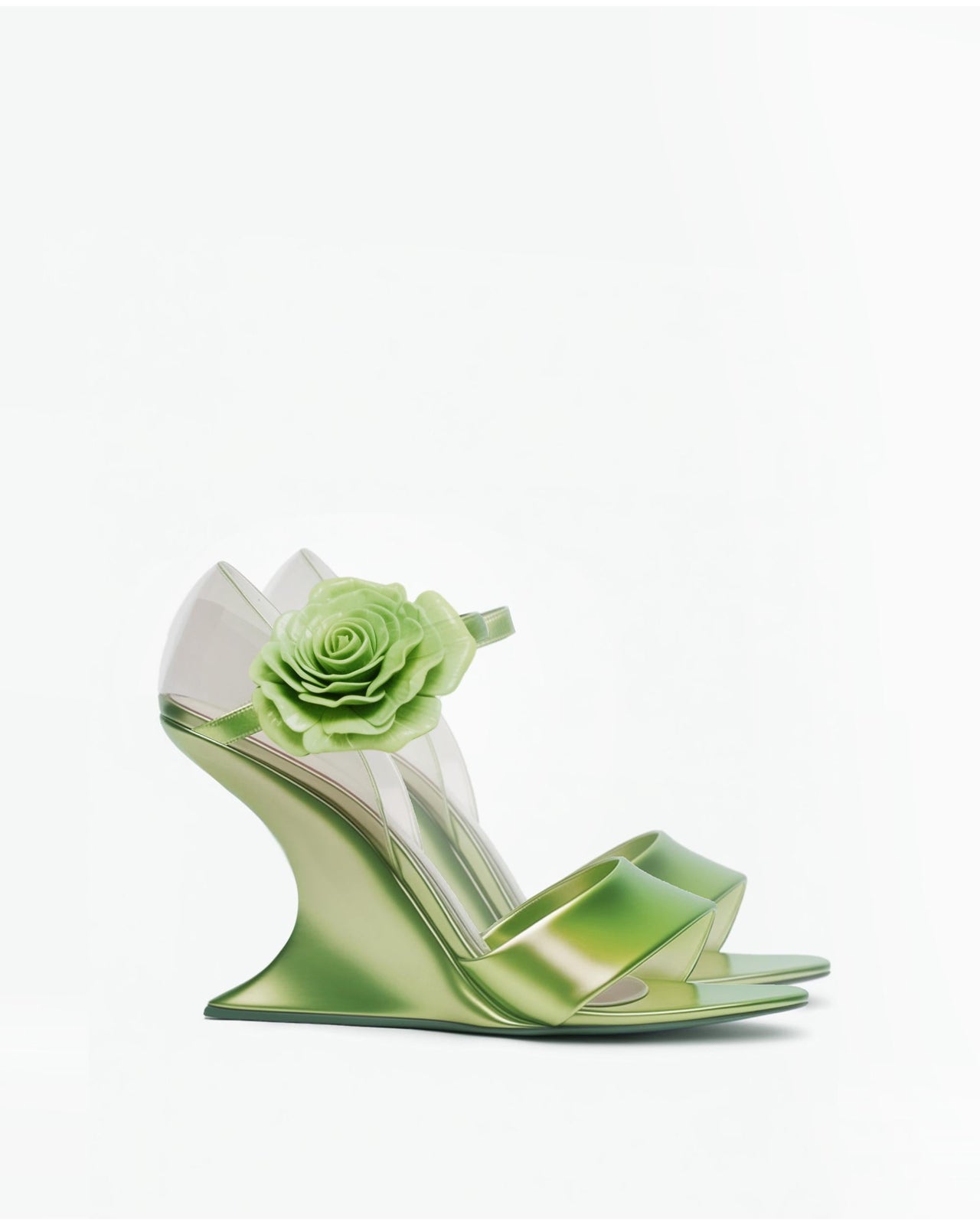 Flower Decorated Wedge Sandals - Green