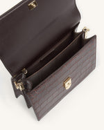 Mini Flap Crossbody - Brown Croc